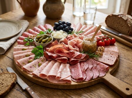 Frische deutsche Wurst- und Fleischspezialitäten in einer Theke